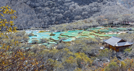 Beautiful Multi-Colored Pond in the Huanglong National Park near Jiuzhaijou - SiChuan, China