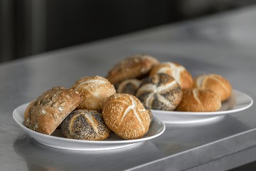 Freshly baked buns in the kitchen