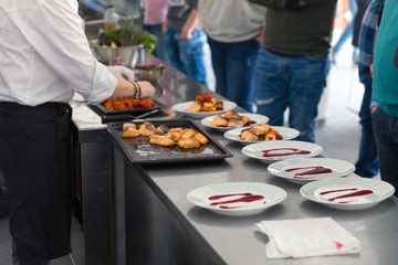 Salmon steak grilled with peppers