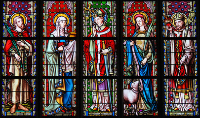 Stained Glass - Saints Emilius, Joanna, Eugene, Agnes and Augustine - 143611911
