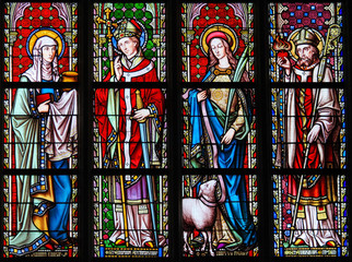 Stained Glass in Sablon Church - Saints Joanna, Eugene, Agnes and Augustine