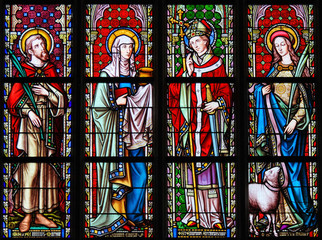 Stained Glass in Sablon Church - Saints Emilius, Joanna, Eugene and Agnes