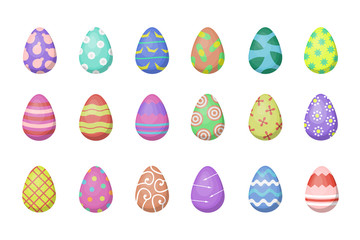Vector collection with Easter eggs for decoration on the white background. Concept of Happy Easter.