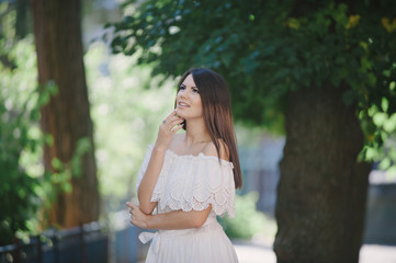brunette in a dress
