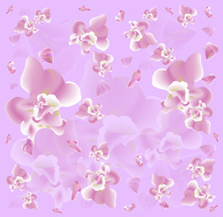 Pastel violet background with orchids 