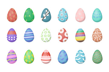 Vector collection with Easter eggs for decoration on the white background. Concept of Happy Easter.