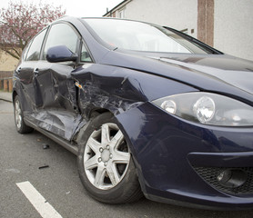 Fototapeta na wymiar Scene After A Car Crashed On 7th April 2017 In Wath Upon Dearne, Rotherham, South Yorkshire, England