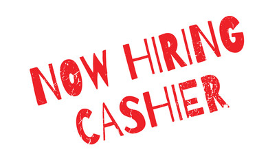 Now Hiring Cashier rubber stamp. Grunge design with dust scratches. Effects can be easily removed for a clean, crisp look. Color is easily changed.