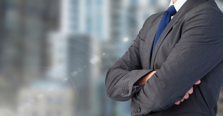 Business man with city blurred background