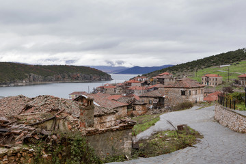 Fototapeta na wymiar Psarades village in Prespa lake, Greece