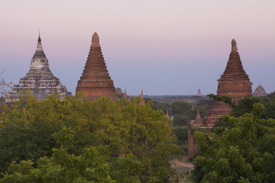Colorful sky at twilight in Bagan 
