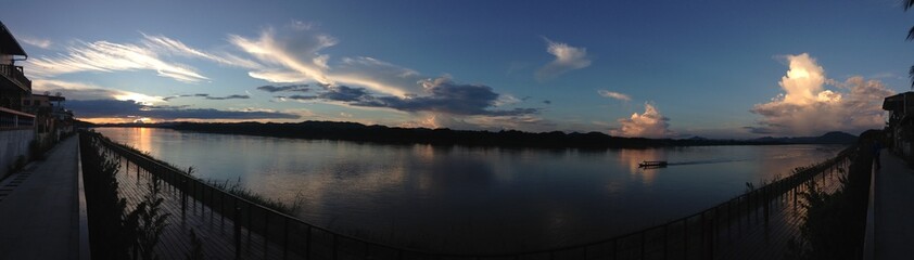 Mekong river in Southeast Asia twilight  panorama view,Chiang Khan District,Thailand