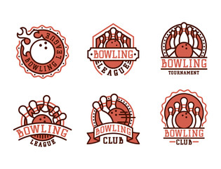Vector bowling emblem and design element logotype template badge item design for sport league teams success equipment champion illustration.