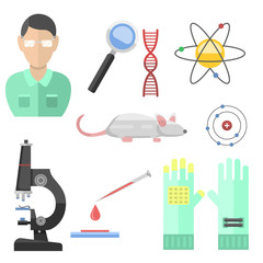 Lab symbols test medical laboratory scientific biology design molecule microscope concept and biotechnology science chemistry icons vector illustration.