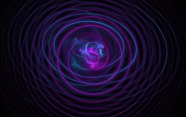 Endless azure fractal spiral woven from thin strings based on the dark. Fractal art graphics.