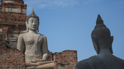 Ancient buddha statue and pagoda in Ayutthaya, Thailand