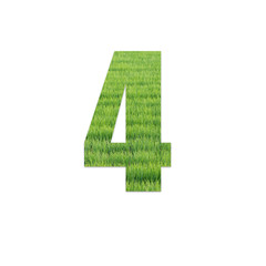Number from green grass field texture on white background
