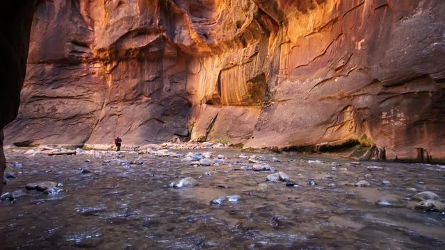 View of Zion Narrows as person is hiking