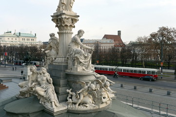 Detail of sculpture of Pallas Athena in front of the Austrian Parliament Austria.