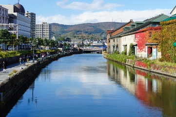 View of the Otaru Canal in autumn, Japan