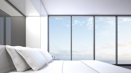 Fototapeta na wymiar Master bedroom with sea view , 3d rendering