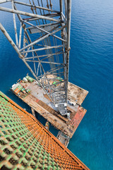 Aqaba, Jordan, 10/10/2015, Metal and concrete Jetty foundation construction at the Aqaba new port photographed from above