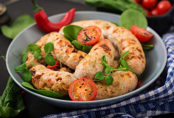 Dietary sausages from turkey fillet and mushrooms.
