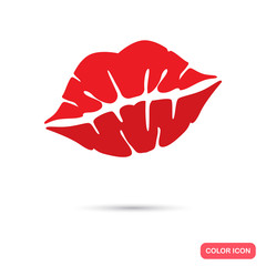 Imprint of female lips with lipstick color flat icon for web and mobile design