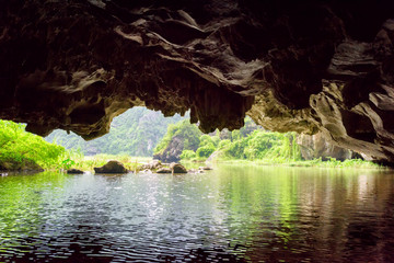 View of the Ngo Dong River from karst grotto, Vietnam