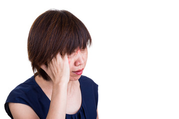 Asian women suffering from painful headache migraine
