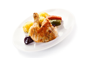 Roast chicken leg with potatoes