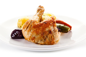 Roast chicken leg with potatoes