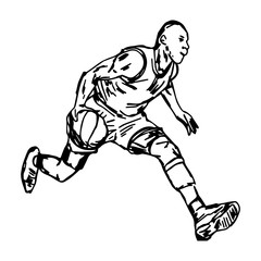 basketball player with ball - vector illustration sketch hand drawn isolated on white background