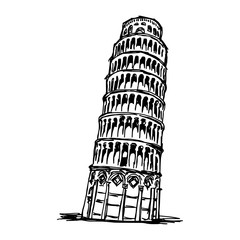 leaning tower of pisa - vector illustration sketch hand drawn isolated on white background - obrazy, fototapety, plakaty