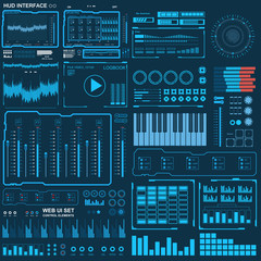 Futuristic blue virtual graphic touch user interface, Music interface, tracks, volume controls