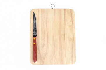 Small knife and chopping board isolated on white background