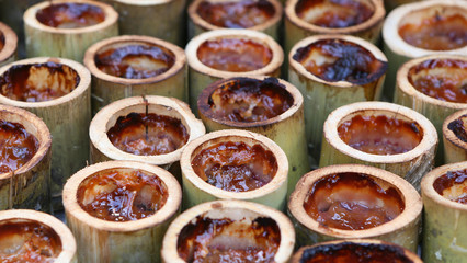 Glutinous rice roasted in bamboo joints Thailand