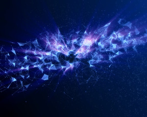 Abstract digital background with blue cybernetic particles.
