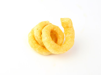 Pork snack,Pork rind, Pork scratchings, Pork crackling isolated on white background