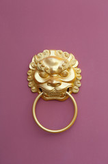 lion knocker on Traditional asian door