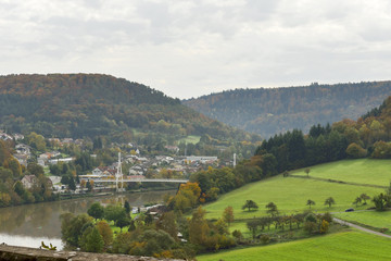 Fototapeta na wymiar Krajobraz rzeki Neckar widoczny most