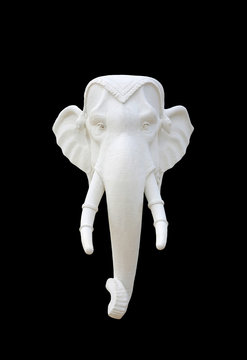 Sculpture of White Elephant head isolate on black   