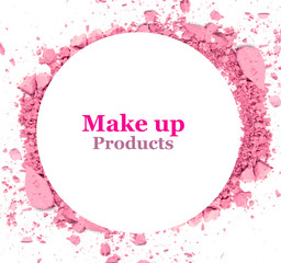 Makeup powder banner with text isolated on white background.
