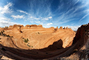 Bowl view of the Delicate Arch area in the Arches National Park near Moab, Utah