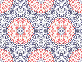 Seamless pattern. Vector Mandala. Round ornament in ethnic style. Hand draw, embroidery. Template for textile, fabric, wallpaper