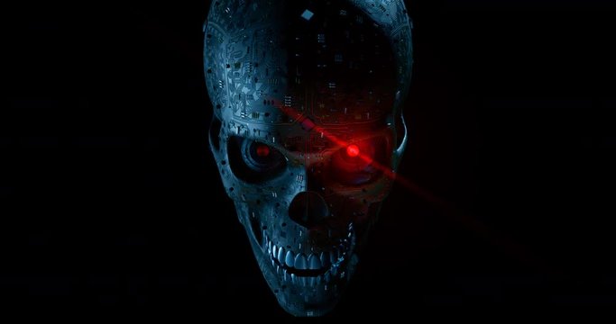 Malware skull / 3D animation of skull made of computer circuit board