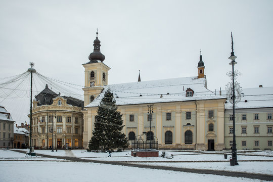 Sibiu, Transylvania, Romania like a point of tourist destination in winter season