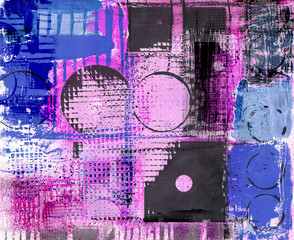 Plakaty  Malarstwo abstrakcyjne w stylu grunge różowy niebieski