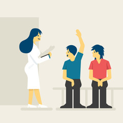 Patients In Doctors Waiting Room. Medical healthcare vector illustration.