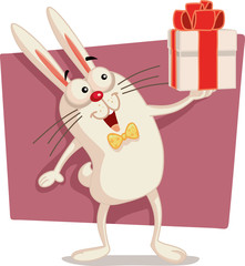 Obraz premium Happy Easter Bunny Holding Gift Box Vector Cartoon